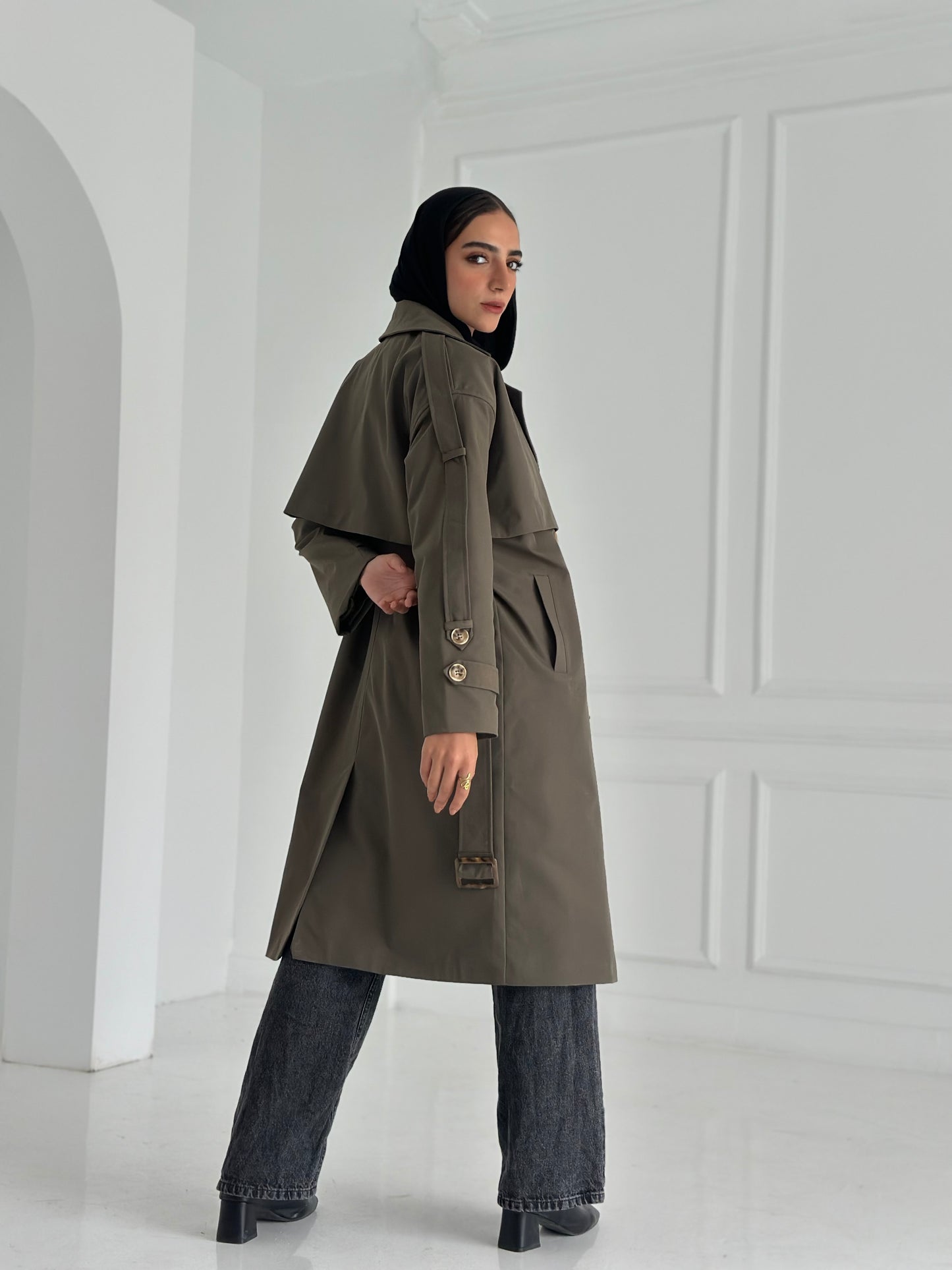 Long Trench Coat- Olive