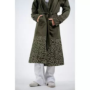 109 embroidery trench coat olive green