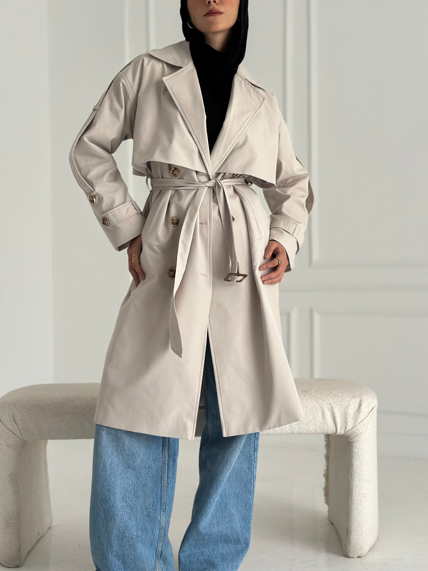 Long Trench Coat- Creme