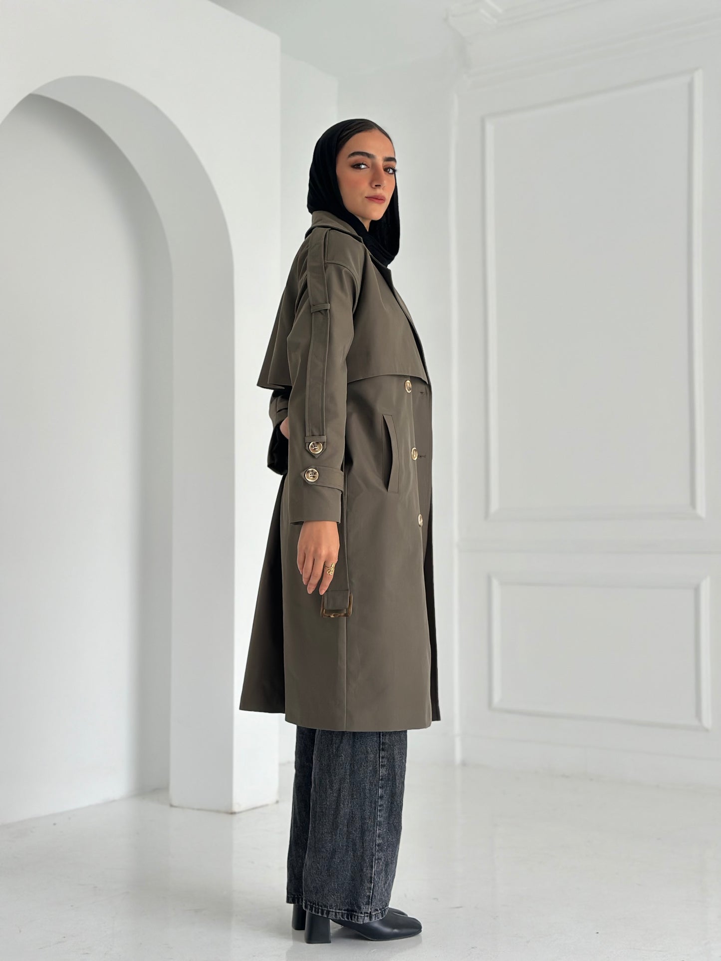 Long Trench Coat- Olive