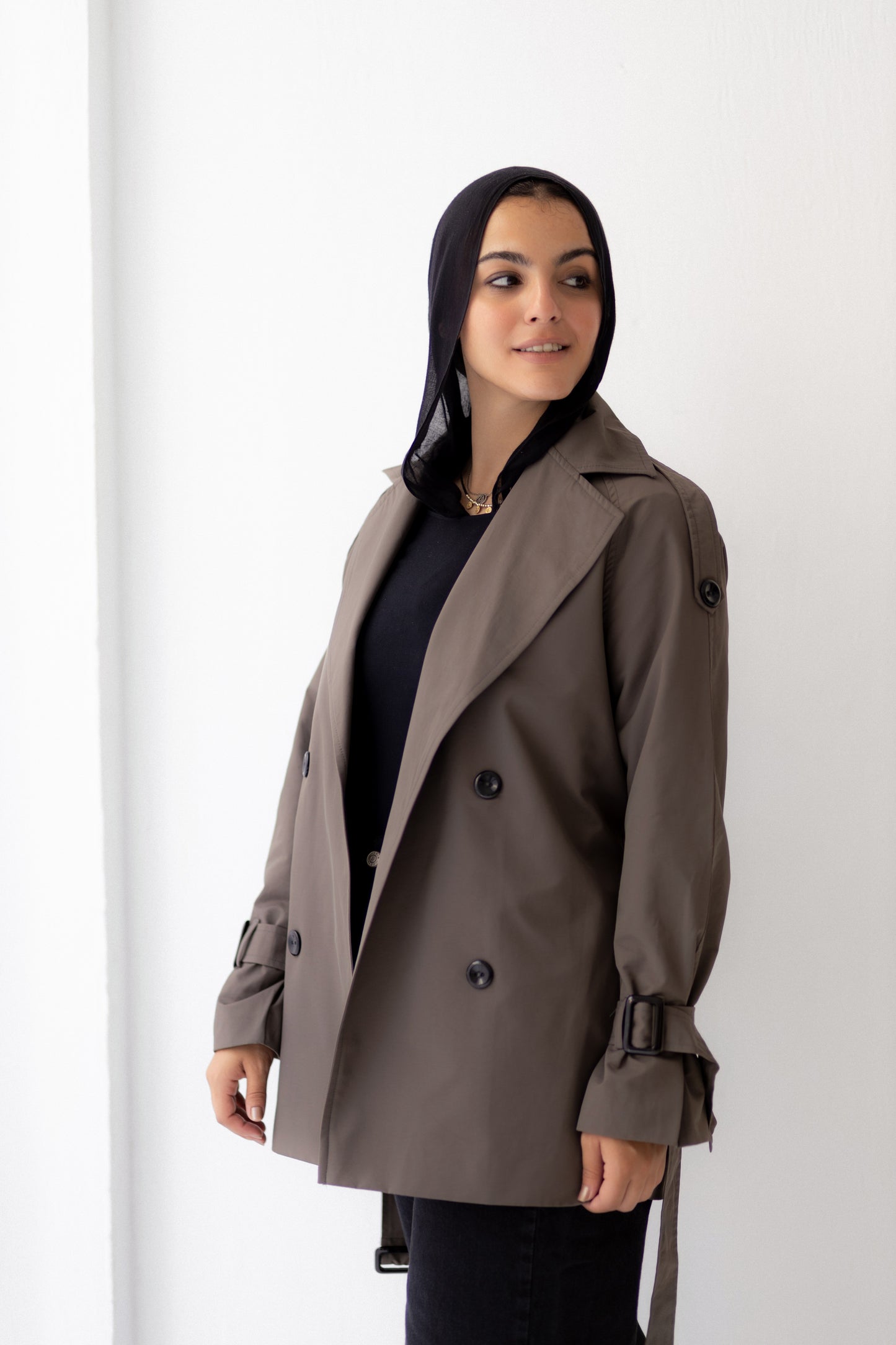 Short Trench Coat -Gray