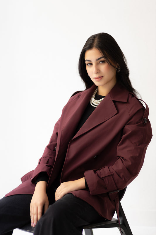 Short Trench Coat -burgundy