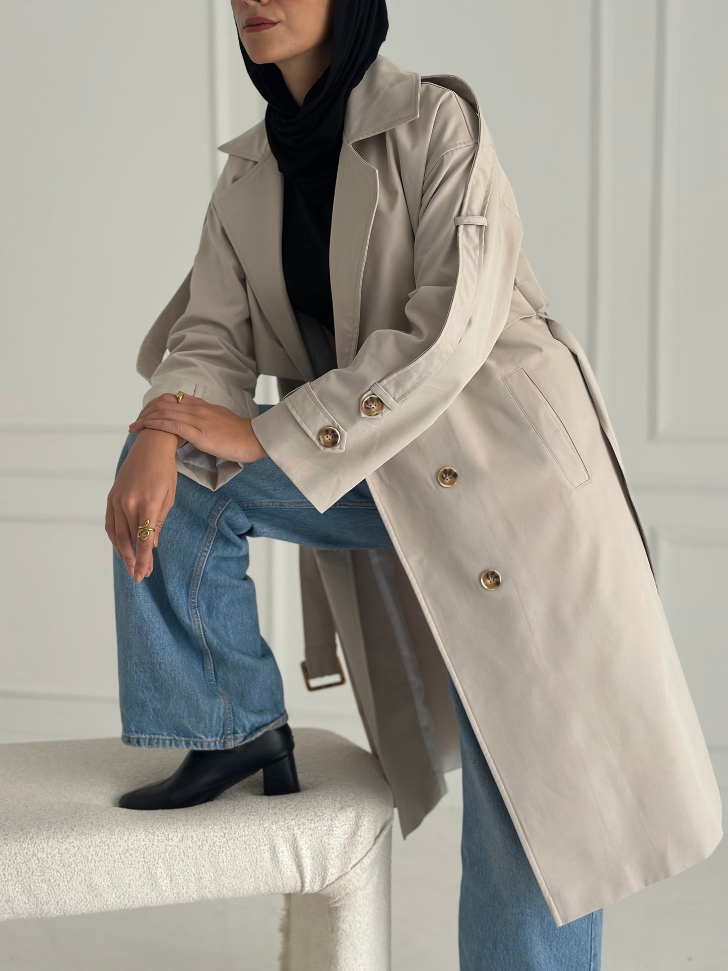 Long Trench Coat- Creme