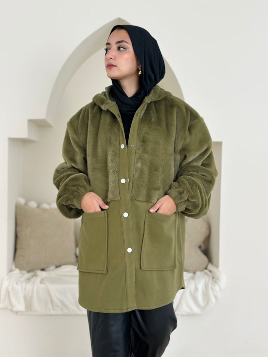 furr vs wool jacket- olive