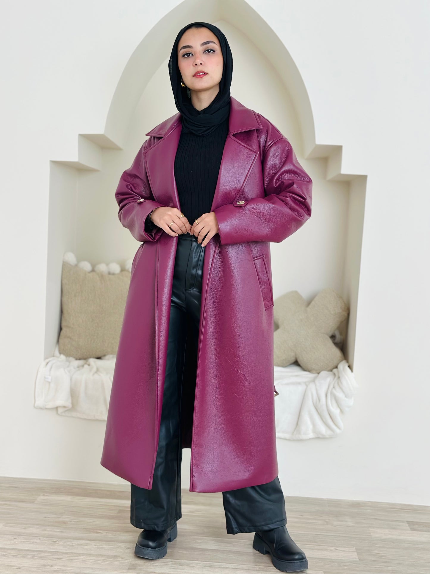 Long Leather coat- burgandy