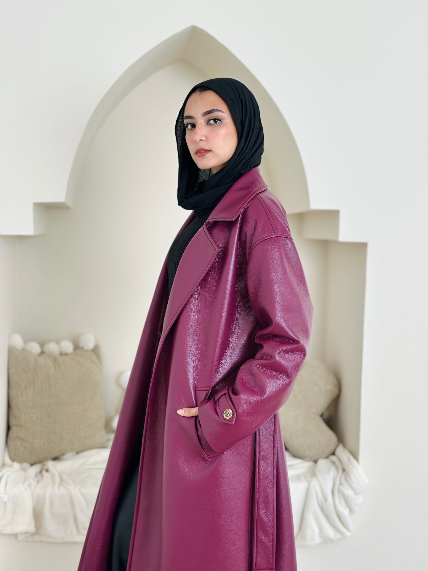 Long Leather coat- burgandy