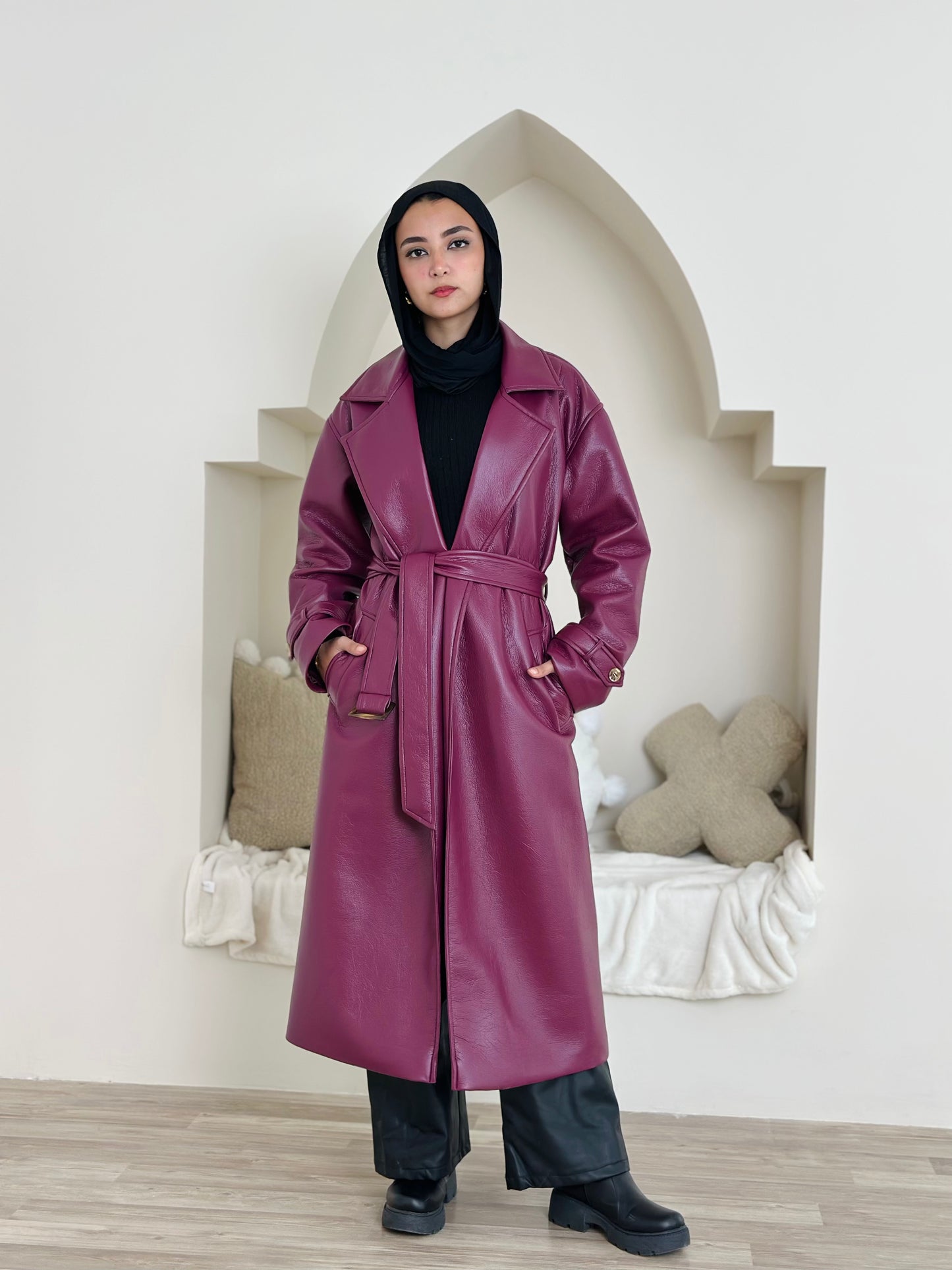 Long Leather coat- burgandy