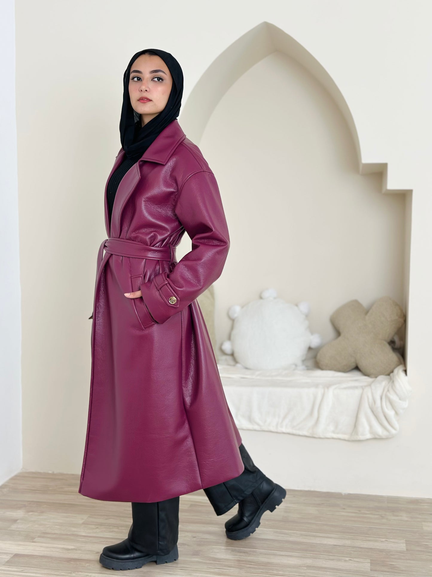 Long Leather coat- burgandy