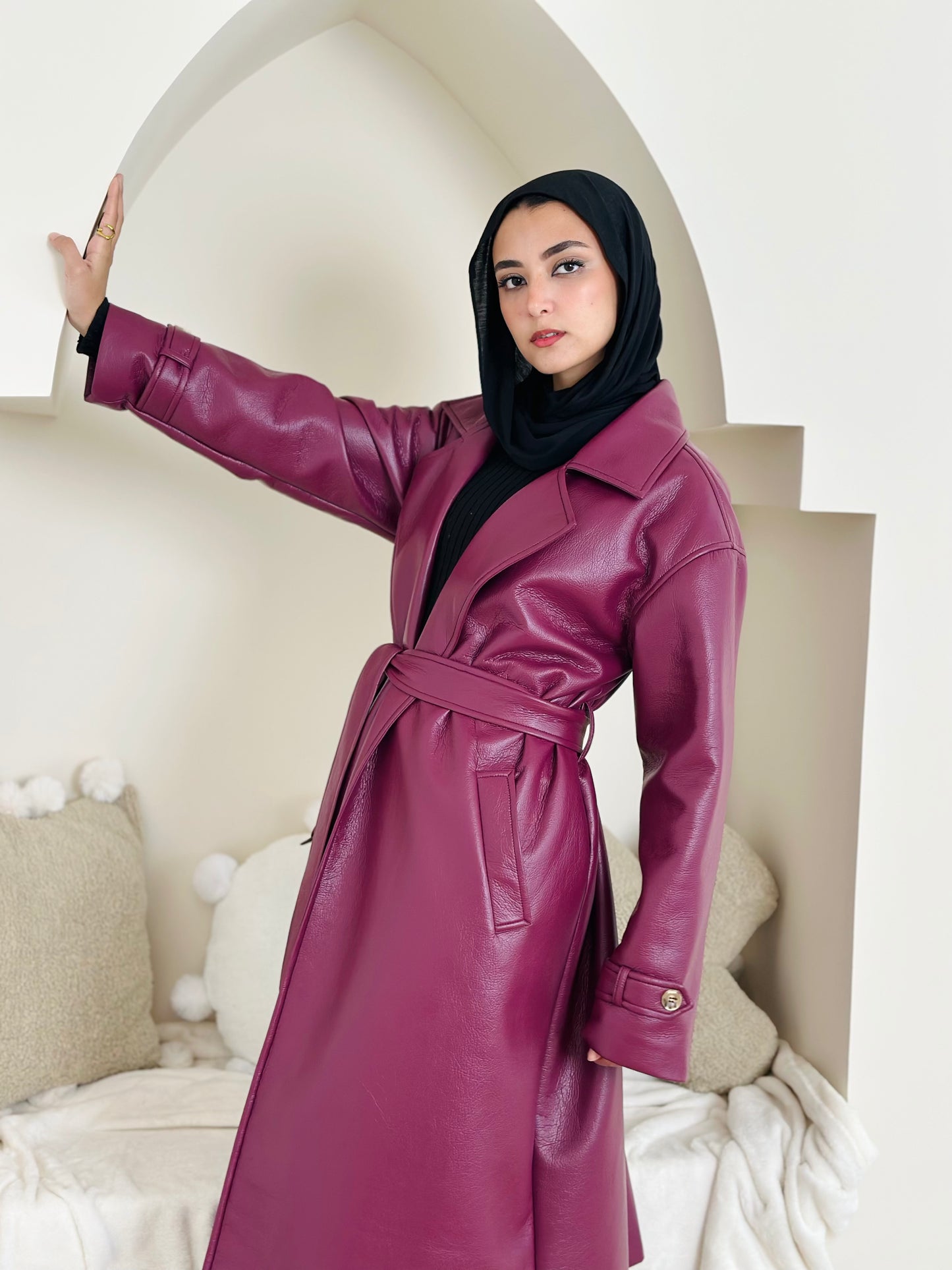 Long Leather coat- burgandy