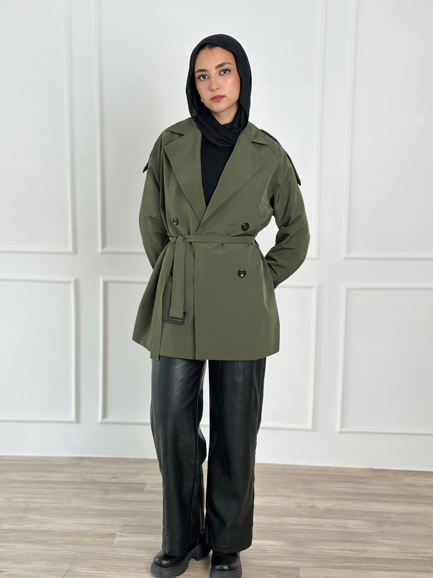 Short trench coat- olive