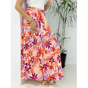 Pillise printed crepe skirt orange& purple