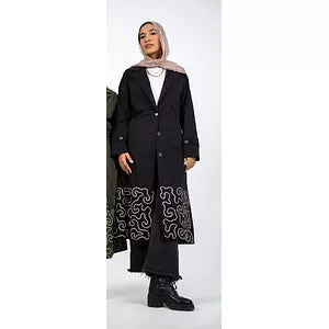 109 embroidery trench coat black