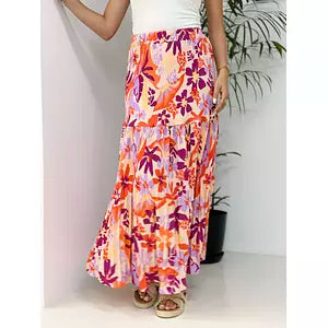 Pillise printed crepe skirt orange& purple