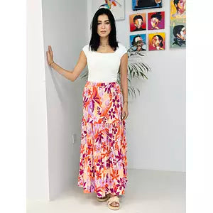 Pillise printed crepe skirt orange& purple