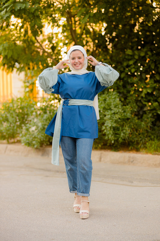 BALLOON SLEEVES BLOUSE ( BLUE VS MINT )