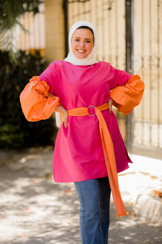 BALLOON SLEEVE BLOUSE (PINK VS ORANGE)