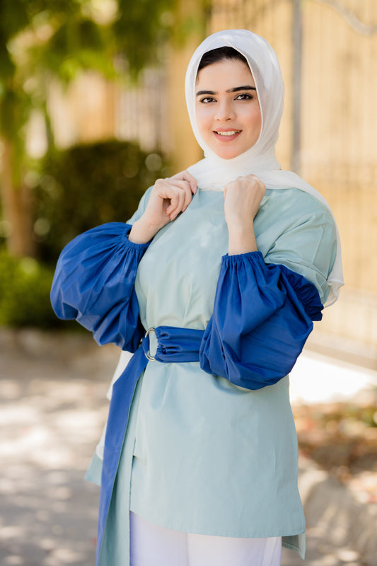 BALLOON SLEEVE BLOUSE ( MINT VS BLUE)